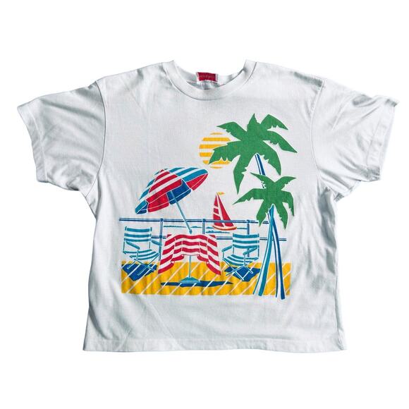 Vintage Tops - 80s Young Stuff Beach Summer T Shirt one size Made USA